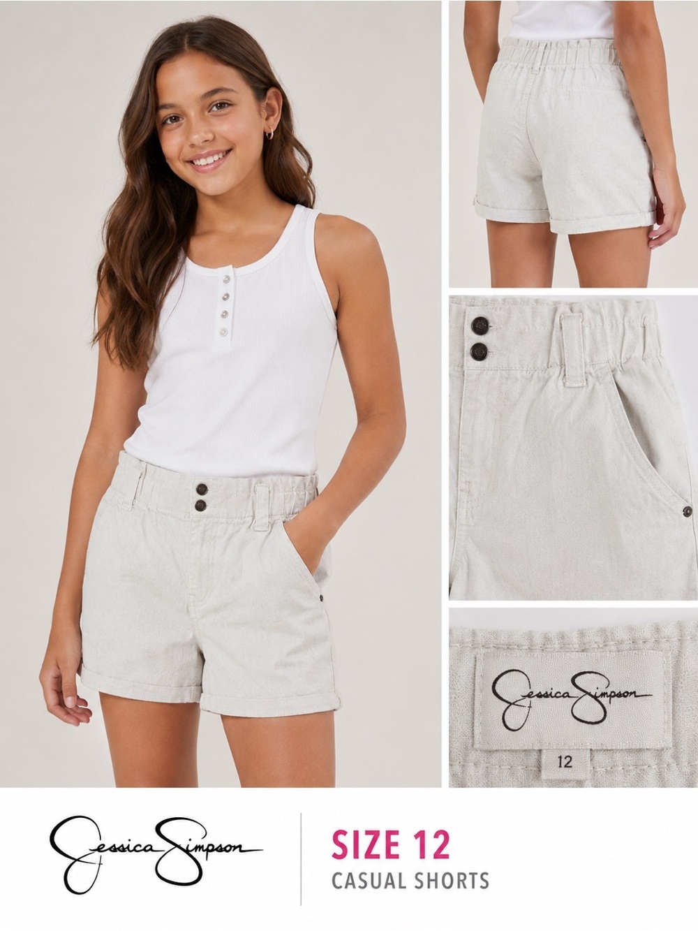 Jessica Simpson Girls White Paperbag Shorts Size 12 Casual Summer